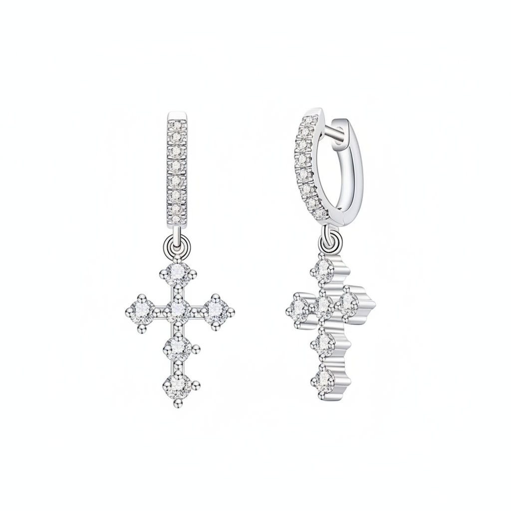 Boucles D'oreilles Croix Moissanite D Color VVS1 - Harmonie