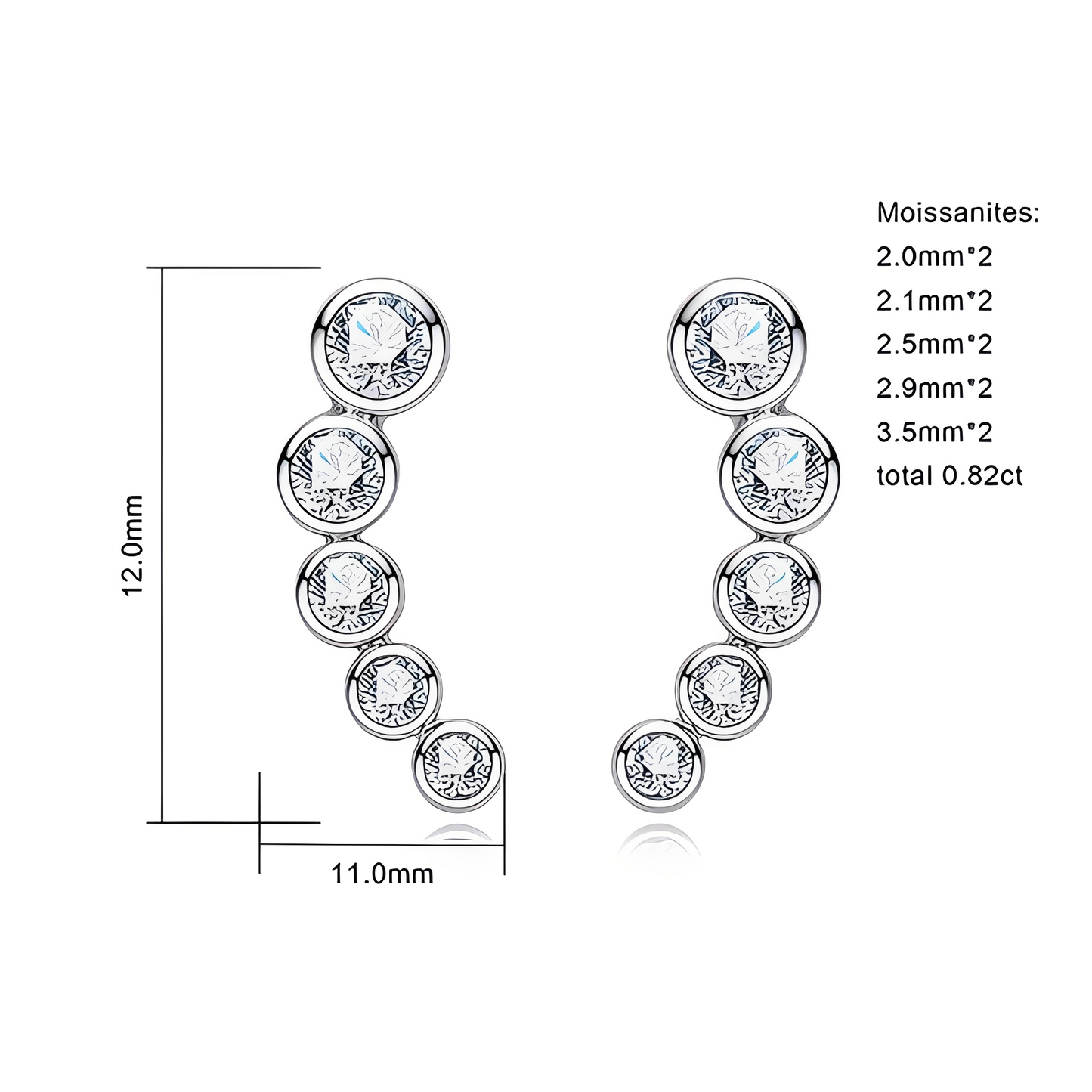 Boucles D'oreilles Grimpante Moissanite D Color VVS1 - Zélie