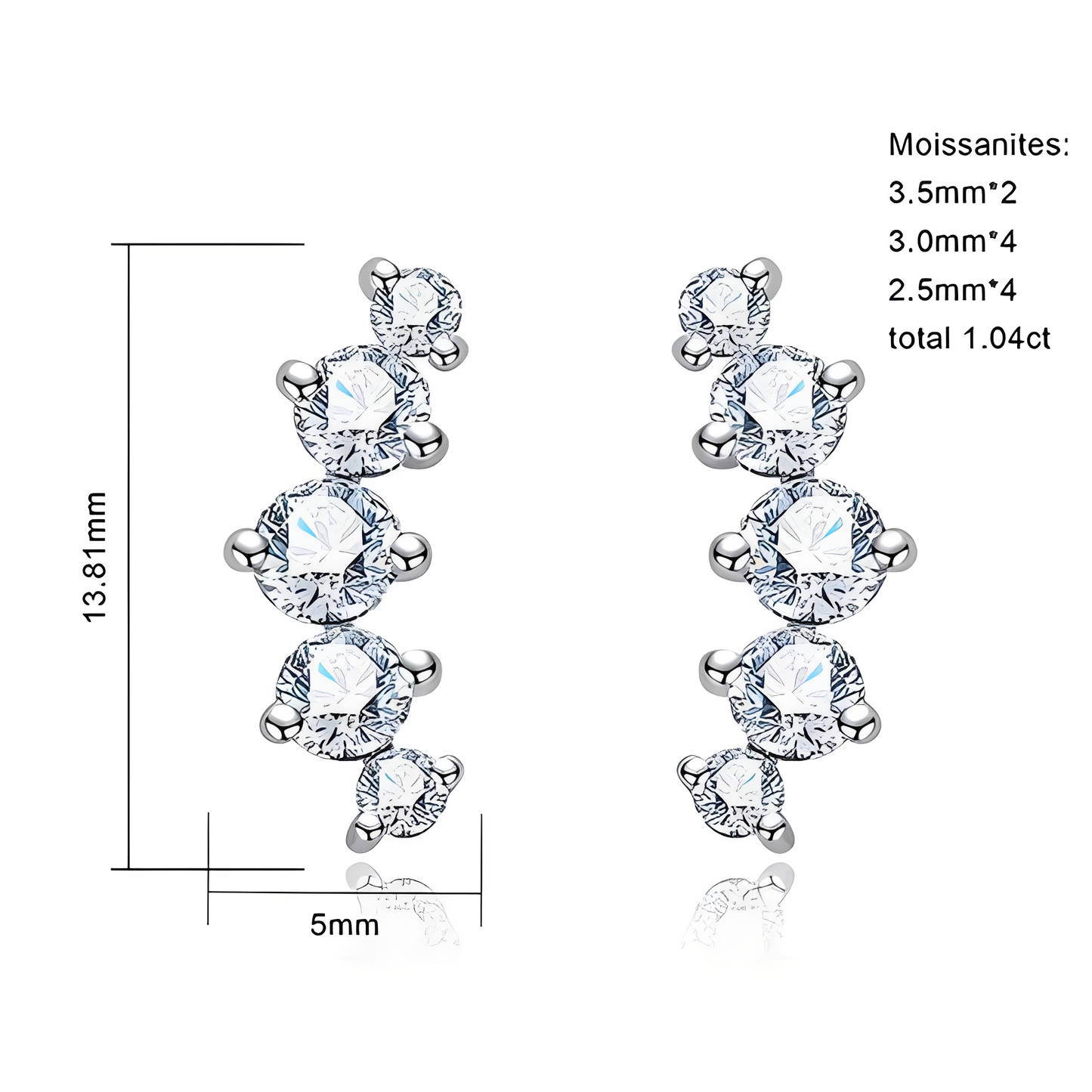 Boucles D'oreilles Grimpantes Moissanite D Color VVS1 - Flora