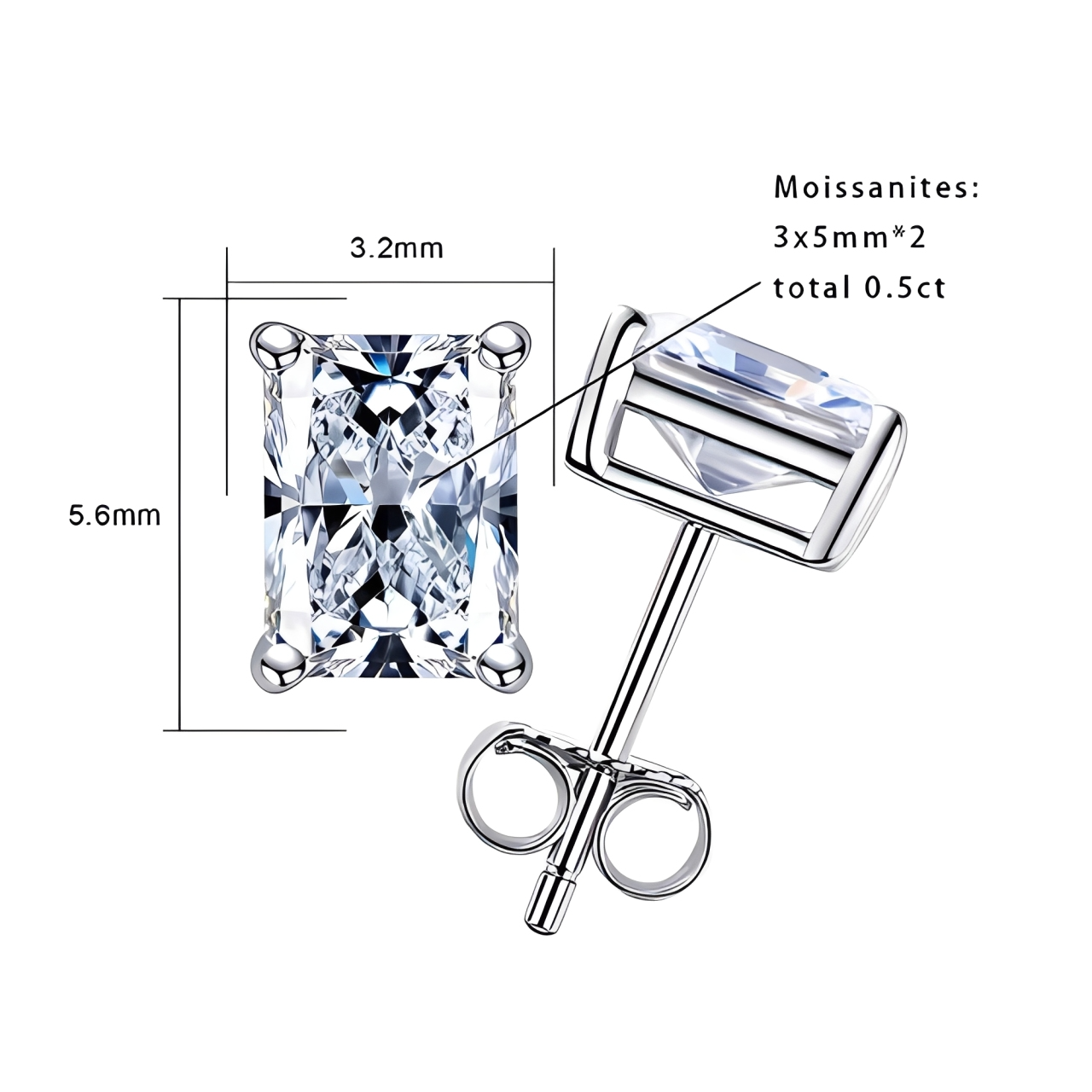 Boucles D'oreilles Puces Moissanite D Color VVS1 - Raven