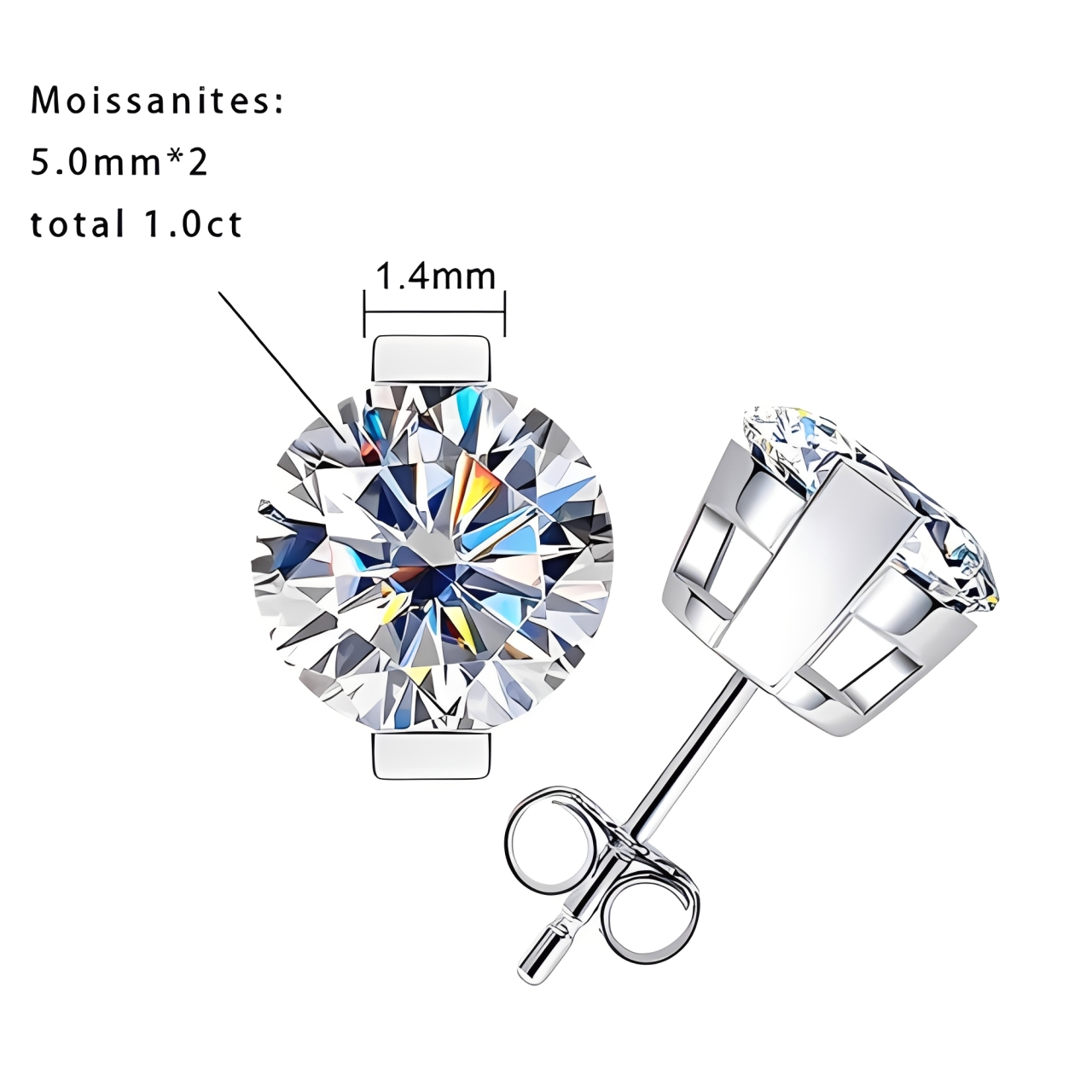 Boucles D'oreilles Puces Moissanite D Color VVS1 - Ambre