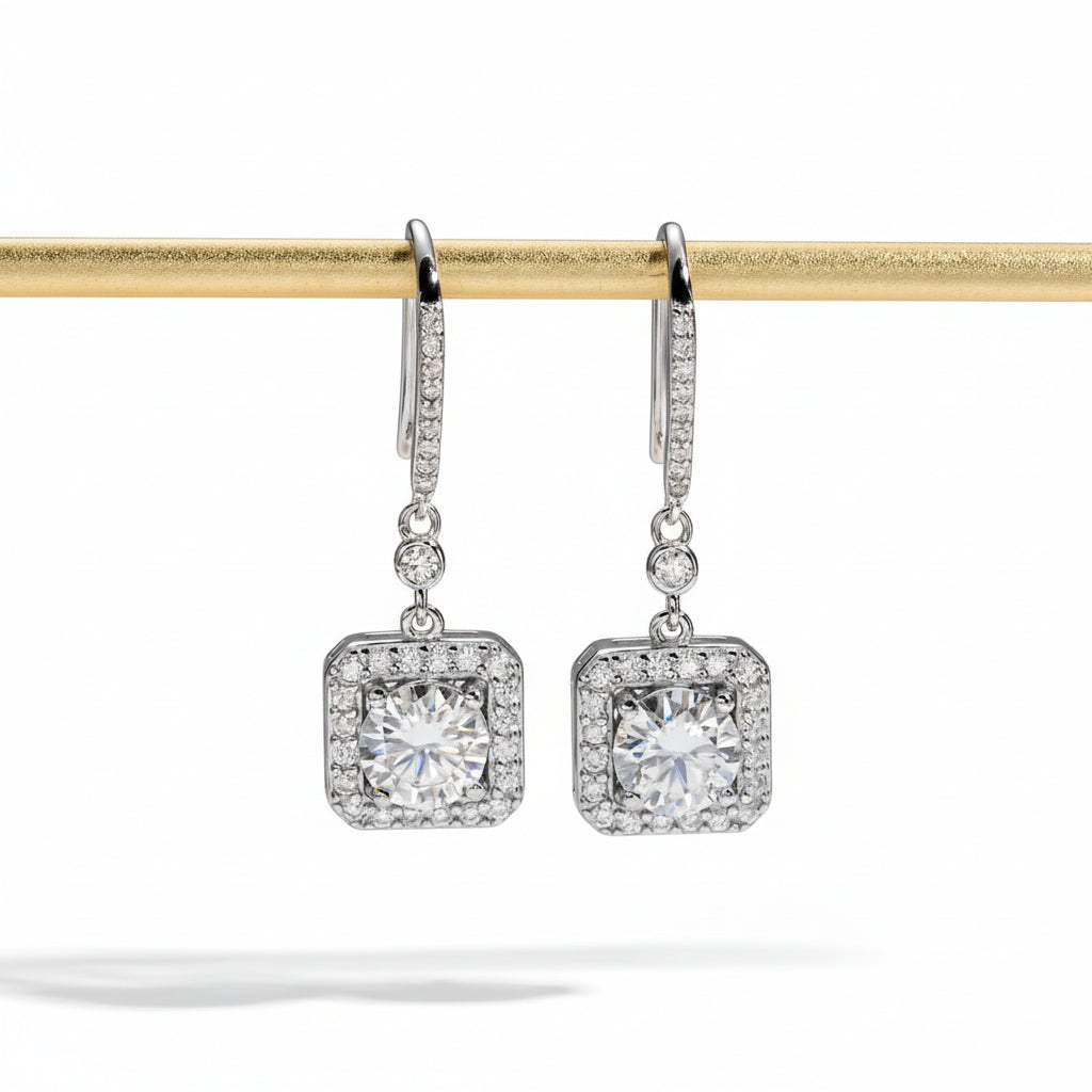 Boucles D'oreilles Pendantes Moissanite D Color VVS1 - Lys