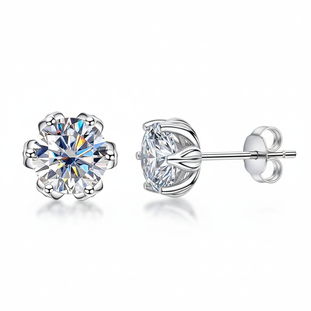 Boucles D'oreilles Moissanite D Color VVS1 ( 6 Griffes ) -  Fleur
