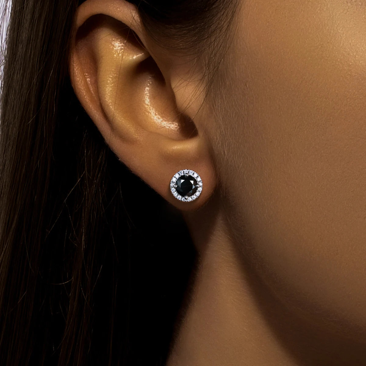 Boucles D'oreilles Puces Moissanite D Color VVS1 - Noir