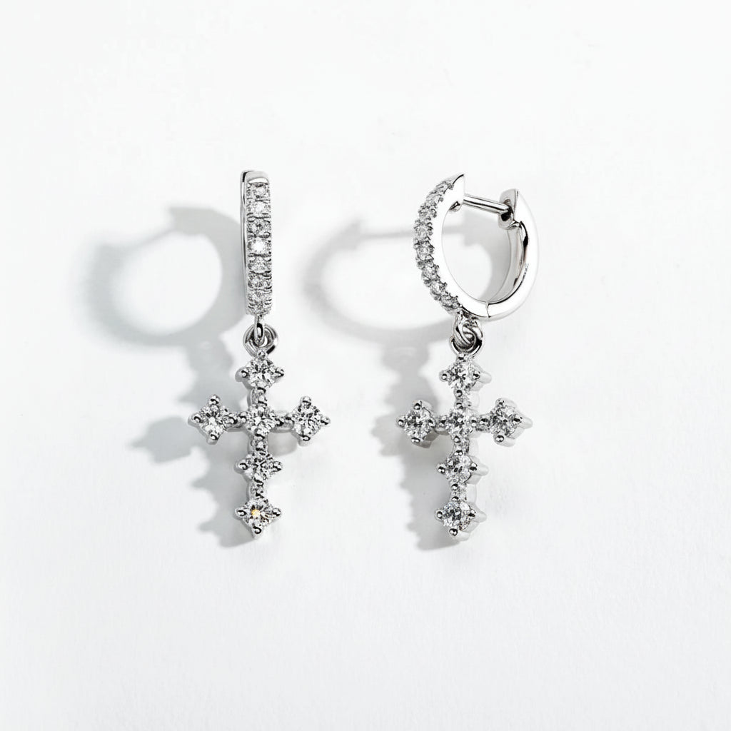 Boucles D'oreilles Croix Moissanite D Color VVS1 - Harmonie