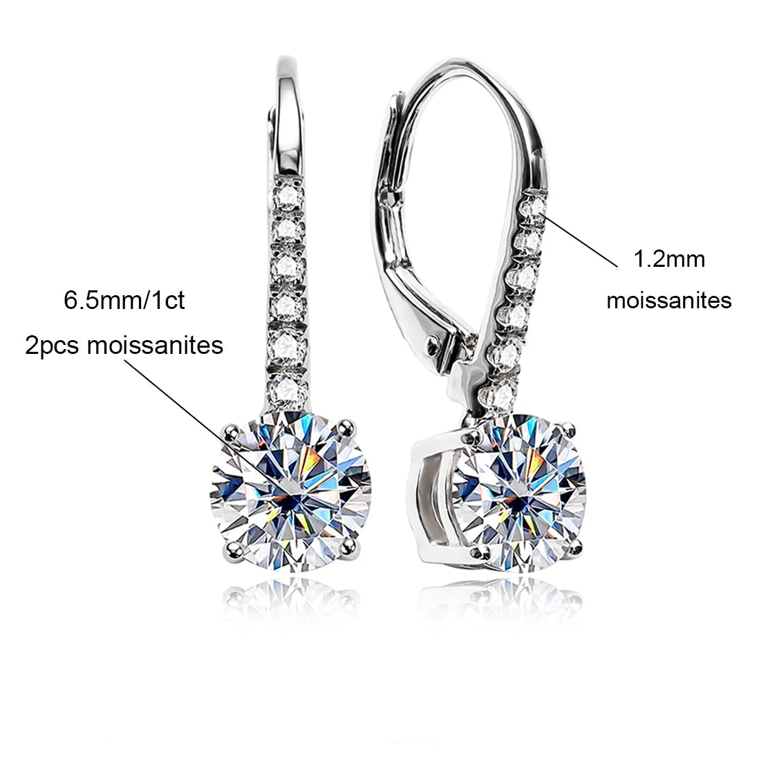 Boucles D'oreilles Pendantes Moissanite D Color VVS1 - Marine