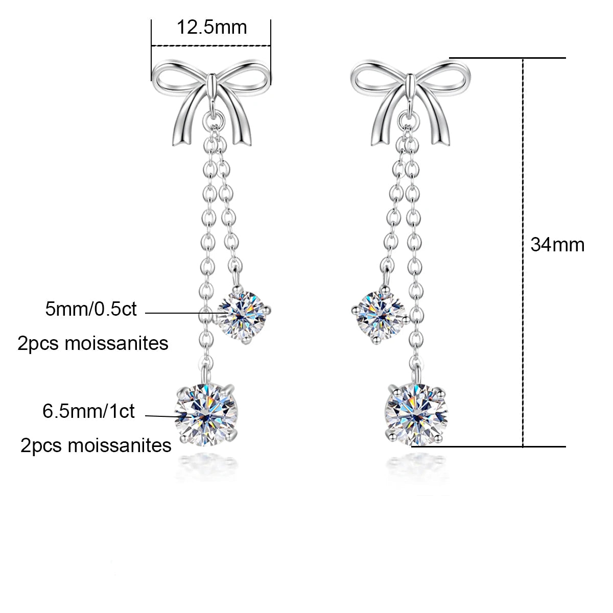 Boucles D'oreilles Pendantes Moissanite D Color VVS1 - Thaïs
