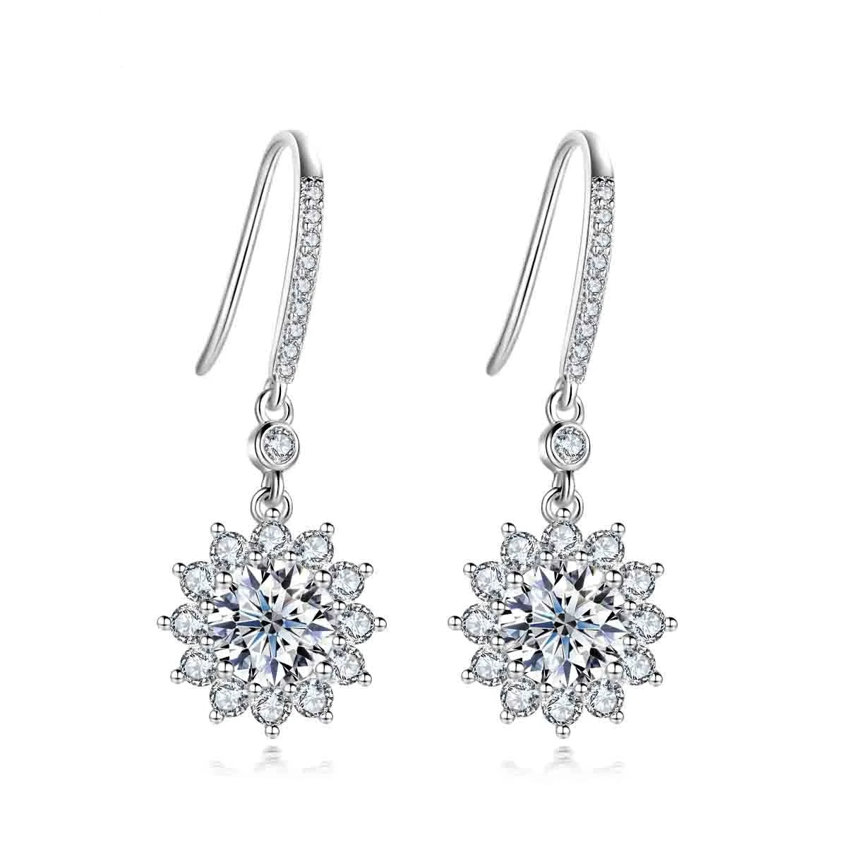 Boucles D'oreilles Pendantes Moissanite D Color VVS1 - Tournesol