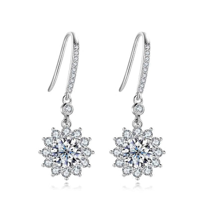 Boucles D'oreilles Pendantes Moissanite D Color VVS1 - Tournesol