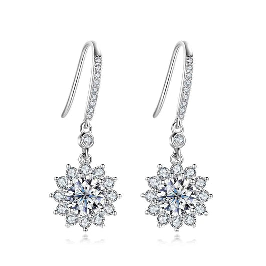 Boucles D'oreilles Pendantes Moissanite D Color VVS1 - Tournesol