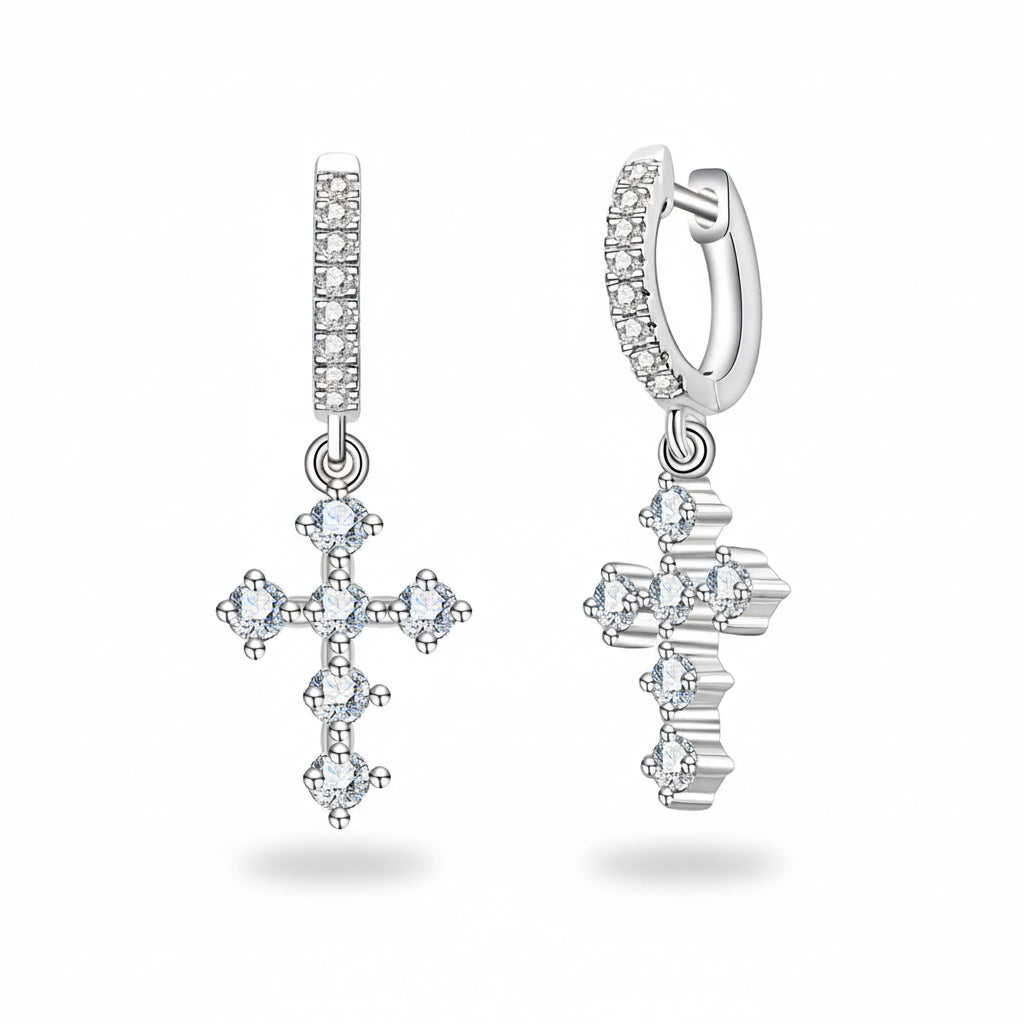 Boucles D'oreilles Croix Moissanite D Color VVS1 - Harmonie