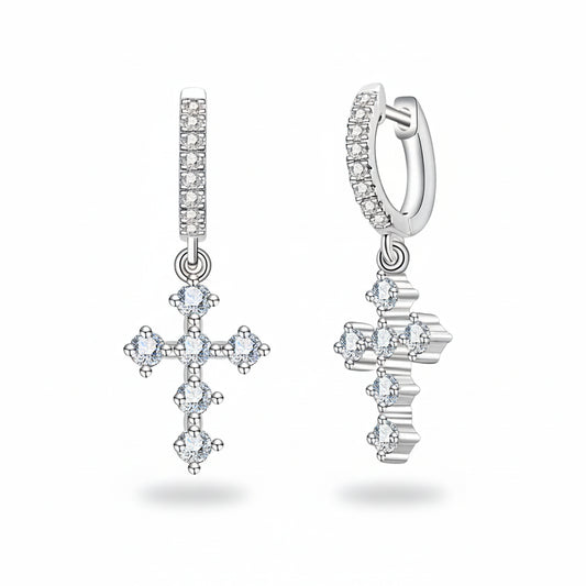 Boucles D'oreilles Croix Moissanite D Color VVS1 - Harmonie